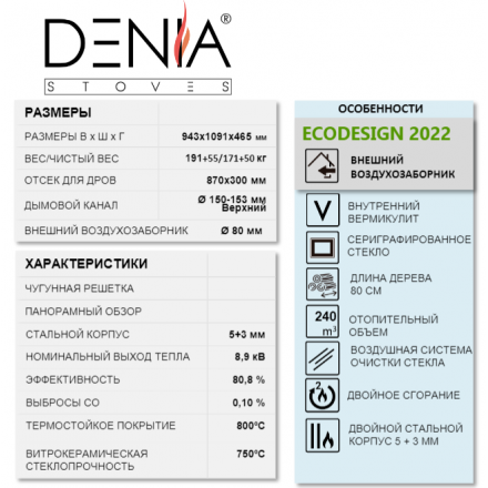 Печь-камин Denia Panoramic + Stove Bench Амазонка бай фото в Мозыре
