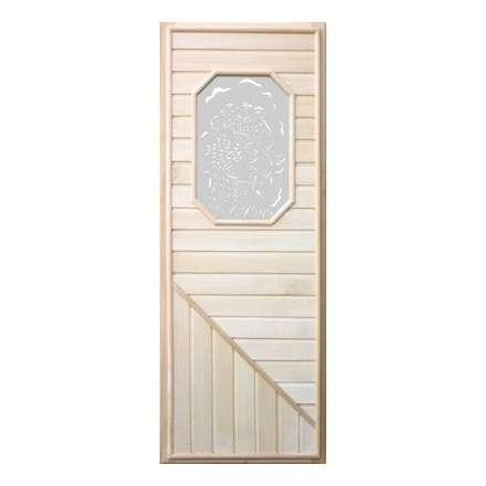 Дверь деревянная для бани DoorWood 1850x750 Вагонка со стеклом 8ми угольным, коробка липа в Мозыре