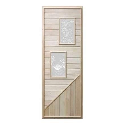 Дверь деревянная для бани DoorWood 1850x750 Вагонка 2 стекла прямоугольных, коробка липа в Мозыре
