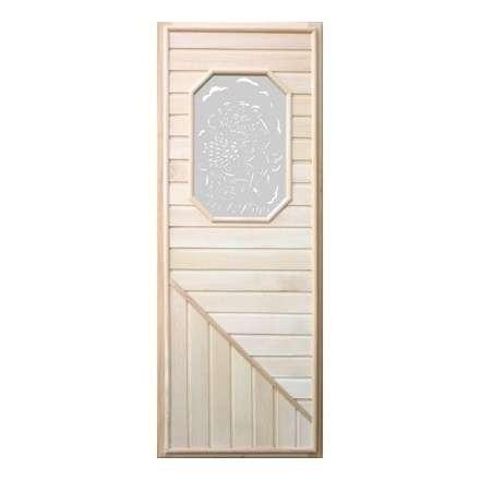 Дверь деревянная для бани DoorWood 1850x750 Вагонка со стеклом прямоугольным, коробка липа в Мозыре