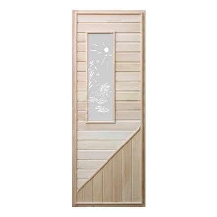 Дверь деревянная для бани DoorWood 1850x750 Вагонка со стеклом прямоугольным, коробка липа в Мозыре
