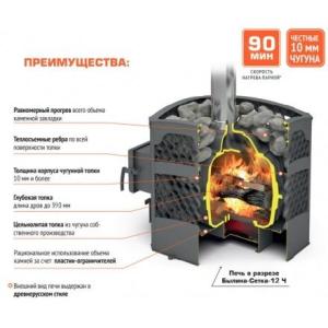 Печь для бани Теплодар БЫЛИНА-СЕТКА-12Ч Панорама (1.2) (без двери БЫЛИНА 16 обрамления) в Мозыре