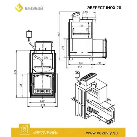 Печь для бани Везувий Эверест Inox 20 (280) под облицовку в Мозыре