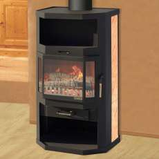 Недорогая отопительная печь-камин со стеклом Мета-Бел Ангара фото в интерьере в Мозыре