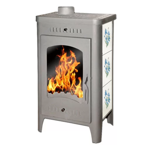 Стальной камин со стеклом Бавария Оптима Незабудка с плитой фото в Мозыре