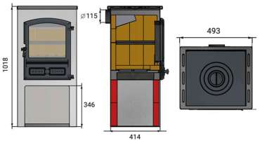 Стальной камин со стеклом ЭТНА (БКД) с плитой и теплообменником фото в Мозыре