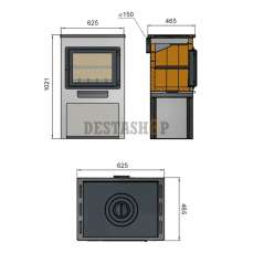 Стальная печь-камин со стеклом ЭТНА (Панорама) с плитой Амазонка бай фото в Мозыре