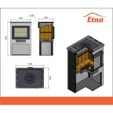 Печь-камин для дачи ЭТНА (Панорама) с плитой и ТО "Антрацит" высокий фото в Мозыре