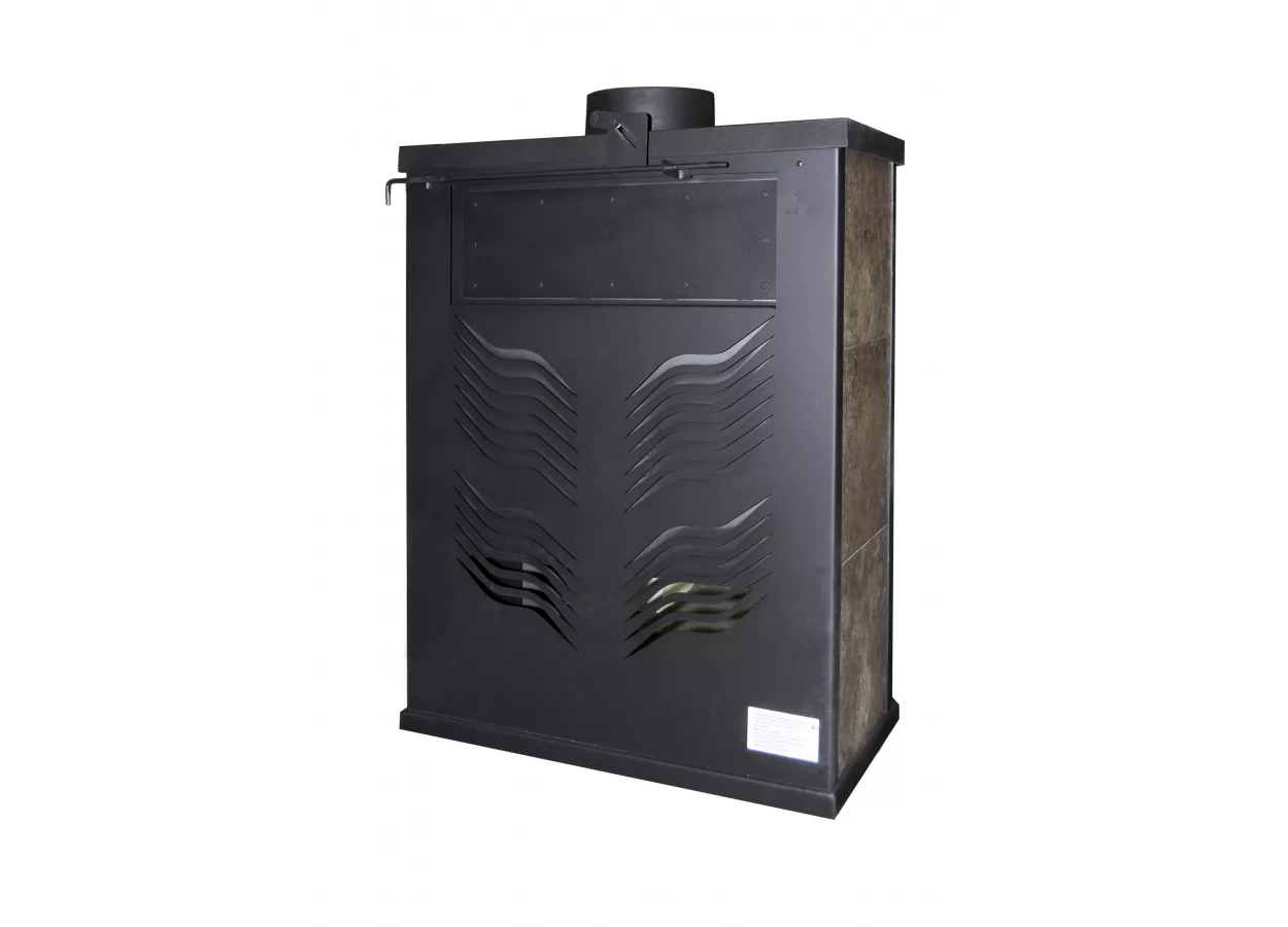 Стальной камин с дровницей Бавария призматик с плитой фото в Мозыре