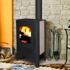 Недорогой стальной печь-камин Экокамин с плитой в интерьере фото в Мозыре