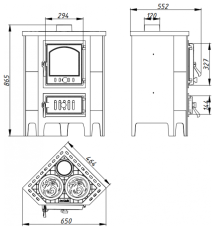 Печь-камин Бавария угловая чугун с плитой в Мозыре