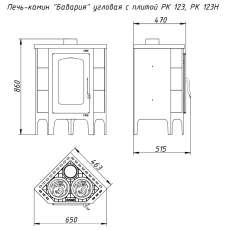 Недорогая печь-камин Бавария угловая с плитой незабудка Амазонка бай фото габариты в Мозыре