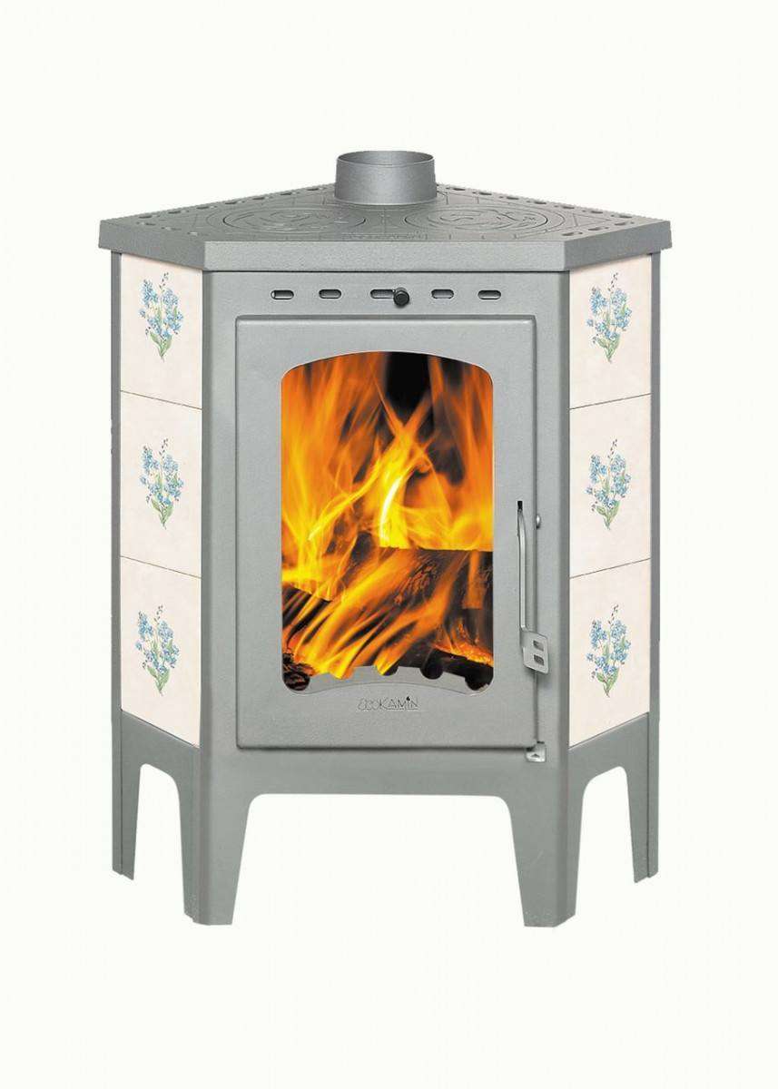 Печь-камин Бавария угловая с плитой незабудка Амазонка бай фото в Мозыре