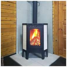 Стальной камин Бавария угловая Амазонка бай фото в интерьере в Мозыре