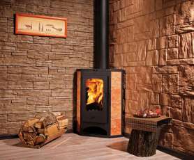 Недорогая печь-камин со стеклом Бавария угловая с плитой фото  в Мозыре