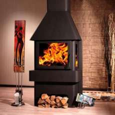 Печь-камин Бавария три стекла графит фото в интерьере в Мозыре