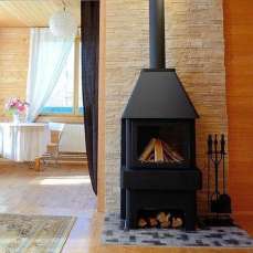 Стальной стильный камин Бавария 3 стекла чёрная фото в Мозыре