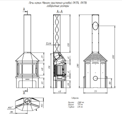 Стальной камин с шамотом Бавария Мюнхен графит фото схема в Мозыре