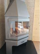 Стальной камин Мюнхен угловой графит фото с боку в Мозыре