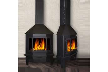 Стальной камин со стеклом Мюнхен угловой чёрный фото в Мозыре