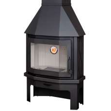 Стальной камин со стеклом Мюнхен угловой чёрный фото в Мозыре