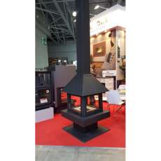 Стальной камин с четырьмя стеклами Эклипс островной 4D графит фото в Мозыре