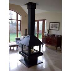 Стальной большой камин со стеклами Эклипс островной 4D графит фото в Мозыре