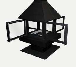 Стальной камин с четырьмя стеклами Эклипс островной 4D графит фото в Мозыре