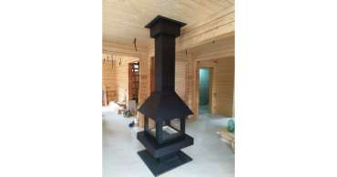 Стальной большой камин со стеклами Эклипс островной 4D графит фото в Мозыре