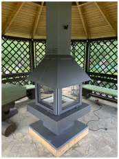 Стальной камин с четырьмя стеклами Эклипс островной 4D графит фото в Мозыре