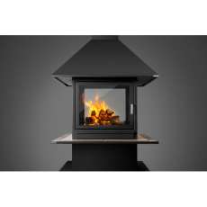 Стальной камин с четырьмя стеклами Эклипс островной 4D графит фото в Мозыре