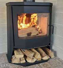 Стальной камин с большим стеклом Бавария панорама призма с плитой фото в Мозыре