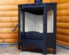 Стальной камин со стеклами Бавария панорама угловая фото в интерьере в Мозыре