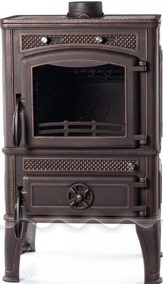 Печь-камин чугунный FireWay Dacha с варочной поверхностью патина бронза Амазонка бай фото в Мозыре