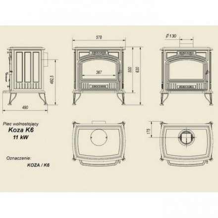 Отопительная печь Kratki Koza/K6 (декор дверцы) Амазонка бай фото в Мозыре