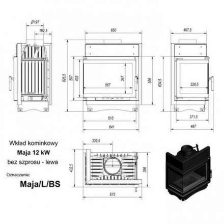 Каминная топка Kratki Maja/L/BS (угловое стекло слева) в Мозыре