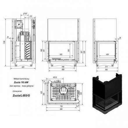 Каминная топка Kratki Zuzia/L/BS/G (угловое стекло слева, гильотина) в Мозыре