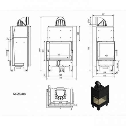Каминная топка Kratki MBZ/P/BS (угловое стекло справа) в Мозыре