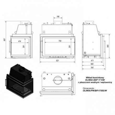 Каминная топка Kratki Oliwia/PW/BP/17/BS/W (угловое стекло справа, змеевик) в Мозыре