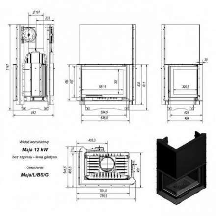 Каминная топка Kratki Maja/L/BS/G (угловое стекло слева, гильотина) в Мозыре
