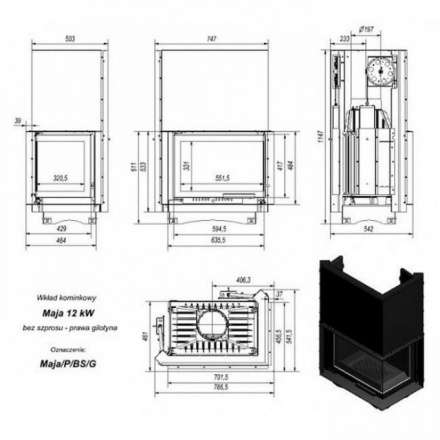 Каминная топка Kratki Maja/P/BS/G (угловое стекло справа,гильотина) в Мозыре