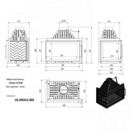 Каминная топка Kratki Oliwia/L/BS (угловое стекло слева) в Мозыре