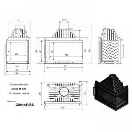 Каминная топка Kratki Oliwia/P/BS (угловое стекло справа) в Мозыре