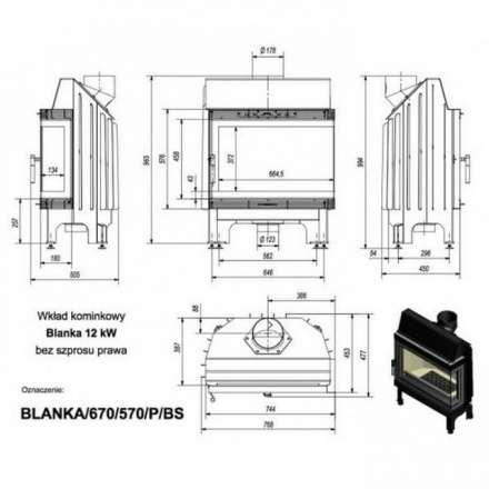 Каминная топка Kratki Blanka/670/570/P/BS (угловое стекло справа) в Мозыре