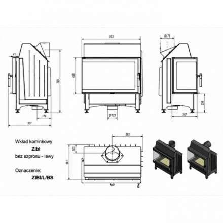 Каминная топка Kratki Zibi/L/BS (угловое стекло слева) в Мозыре