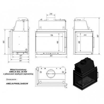 Каминная топка Kratki Amelia/PW/BL/24/BS/W в Мозыре