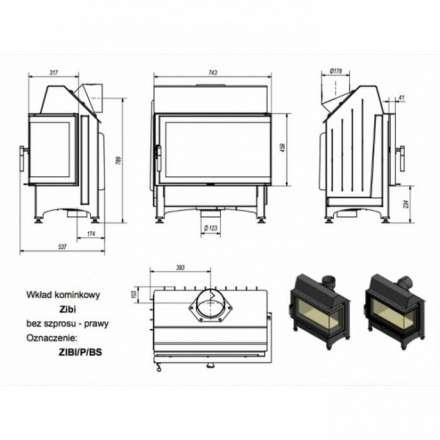 Каминная топка Kratki Zibi/P/BS (угловое стекло справа) в Мозыре