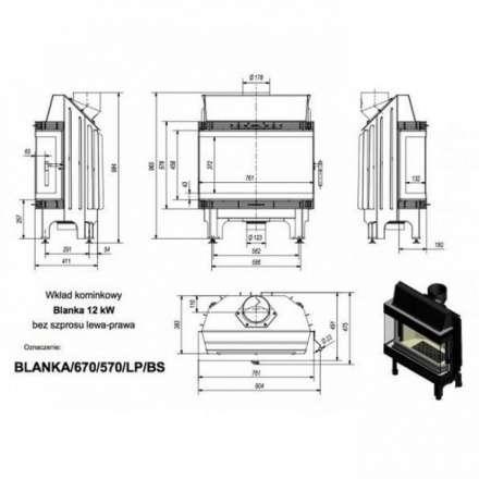 Каминная топка Kratki Blanka 670/570/LP/BS (угловое стекло слева-справа) в Мозыре