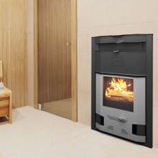 Отопительная печь со стеклом Теплодар Сиеста 30 фото в интерьере в Мозыре